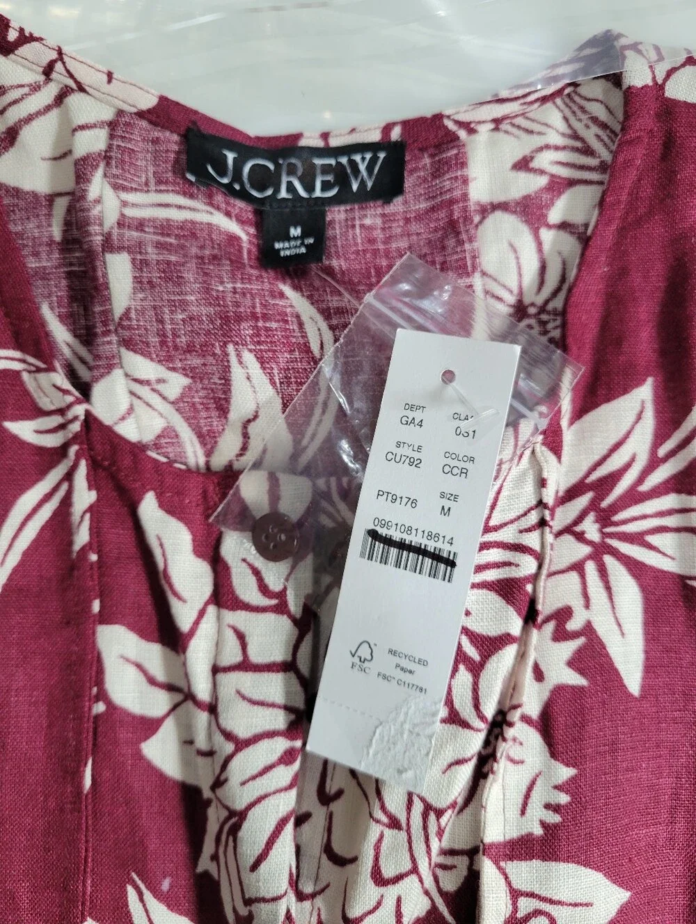 J Crew Seamed linen dress with removable belt in pineapple garden print CU792